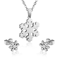 Stainless Steel Women's Unisex Set 18 Inch Necklace Earrings Snow Flake Y36