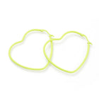 Stainless Steel Hoop Earrings Heart Purple Green Pink Yellow 1.5" To 2.2" P575