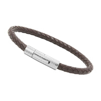 Unisex Men's Genuine Leather Stainless Steel Magnetic Clasp Bracelet Brown