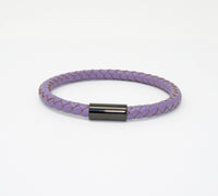 Unisex Men's Genuine  Leather Stainless Steel Magnetic Clasp Bracelet Purple