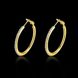 Rose Yellow Gold Silver Zirconia Latch Back Hoop Earrings L113