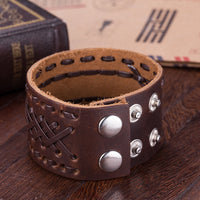 Leather Bracelet Black Brown 9 Inches 42MM Push button  L448