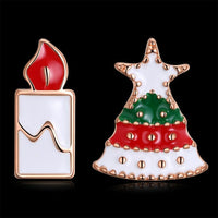 Rose Gold Platinum Enamel Stud Earrings Christmas Tree Candle 17x12mm P133