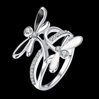 Rose Gold Platinum Plated Ring Black AAA Zirconia Women Dragonfly B164