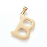 Stainless Steel Pendant 1.2" Earrings Necklace 17.7" Alphabet Letter Gold P813