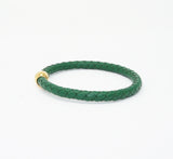 Unisex Men's Genuine Leather Stainless Steel Magnetic Clasp Bracelet Green