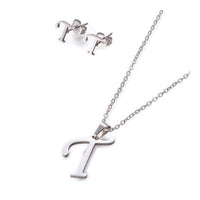 Stainless Steel Set Stud Earring Pendant Necklace Alphabet Letter 17.7" P495