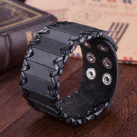 Leather Bracelet Black Brown 9.5 Inches 38MM Push button  L447