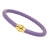 Unisex Men's Genuine  Leather Stainless Steel Magnetic Clasp Bracelet Purple