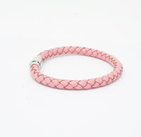 Unisex Men's Genuine Leather Stainless Steel Magnetic Clasp Bracelet Pink