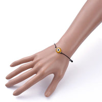 Adjustable Cowhide Cord Bracelet Handmade Evil Eye Gold Z142