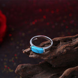 Platinum Plated Black Gunmetal Band Plain Ring Womens Kallaite Stone Blue B500