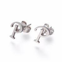 Stainless Steel Set Stud Earring Pendant Necklace Alphabet Letter 17.7" P495