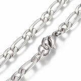 Stainless Steel Figaro Chain Bracelet Lobster Clasp Silver Color 7.87" P230