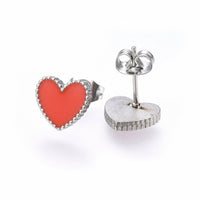 Stainless Steel Set Pendant Necklace Earring Bracelet Enamel Heart Red Gold P748