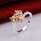 Sterling Silver Plated Heart CleverZirconia Flower Band Ring Size 8 B143