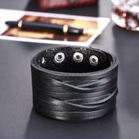 Leather Bracelet Handmade Black Brown 9 Inches 41MM  Button Clasp L526