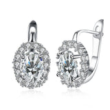 Platinum Plated Earrings  Hoop Huggies AAA Zirconia Latch Back Clasp L583