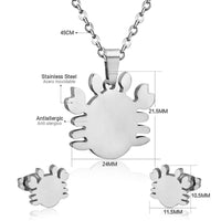 Stainless Steel Women's Unisex Set 18 Inch Necklace Earrings Crab Y33