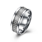 Stainless Steel Mens Band Carbon Fiber Silver Black Blue Ring B556