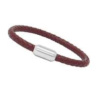 Unisex Men's Genuine Leather Stainless Steel Magnetic Clasp Bracelet Burgundy