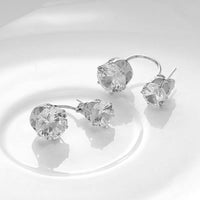 Double Flat Round Brass Cubic Zirconia Stud Earrings Clear platinum 26mm  P556