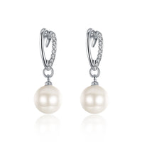 Rose White Gold Plated Pearl Zirconia Drop Stud Earrings L106