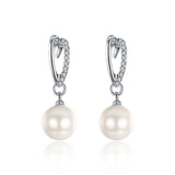 Rose White Gold Plated Pearl Zirconia Drop Stud Earrings L106