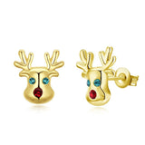 Stud Earrings Zirconia Christmas Rudolph Reindeer Platinum Gold 10x12mm P135