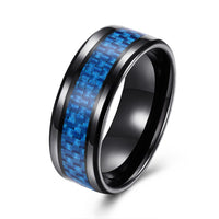 Stainless Steel Black Mens Band Carbon Fiber Silver Black Blue Ring B558