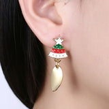 Enamel Stud Earrings Christmas Reindeer Rudolph Christmas Tree 37x13mm P134