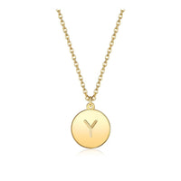 Pendant Necklace Chains Flat Round Initial Alphabet Letter Gold 16.15" P652