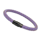 Unisex Men's Genuine  Leather Stainless Steel Magnetic Clasp Bracelet Purple