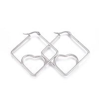 201 Stainless Steel Hoop Earrings Heart Stainless Steel Color 1.7" to 3.3" P542