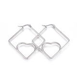 201 Stainless Steel Hoop Earrings Heart Stainless Steel Color 1.7" to 3.3" P542