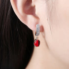 Platinum Plated Earrings Drop Dangle AAA Zirconia Blue Latch Back Clasp L591