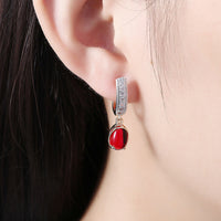 Platinum Plated Earrings Drop Dangle AAA Zirconia Blue Latch Back Clasp L591