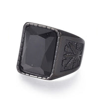 Stainless Steel Wide Band Ring Cannabis Pot Leaf Hemp Leaf Black Red Z675