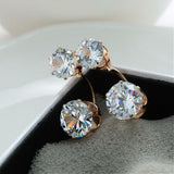 Double Flat Round Brass Cubic Zirconia Stud Earrings Clear platinum 26mm  P556