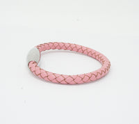 Unisex Men's Genuine Leather Stainless Steel Magnetic Clasp Bracelet Pink