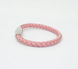 Unisex Men's Genuine Leather Stainless Steel Magnetic Clasp Bracelet Pink