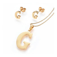 Stainless Steel Pendant 1.2" Earrings Necklace 17.7" Alphabet Letter Gold P813