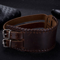 Leather Bracelet  Black Brown 15 Inches 50MM Push button L445