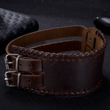 Leather Bracelet  Black Brown 15 Inches 50MM Push button L445