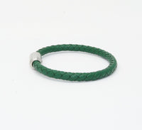 Unisex Men's Genuine Leather Stainless Steel Magnetic Clasp Bracelet Green