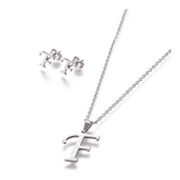 Stainless Steel Set Stud Earring Pendant Necklace Alphabet Letter 17.7" P495