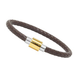 Unisex Men's Genuine Leather Stainless Steel Magnetic Clasp Bracelet Brown