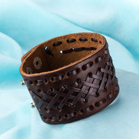 Leather Bracelet Black Brown 9 Inches 42MM Push button  L448