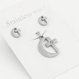 Stainless Steel Women's Unisex SetNecklace Earrings Moon Cross AAA Zirconia Y56