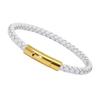 Unisex Men's Genuine  Leather Stainless Steel Magnetic Clasp Bracelet White